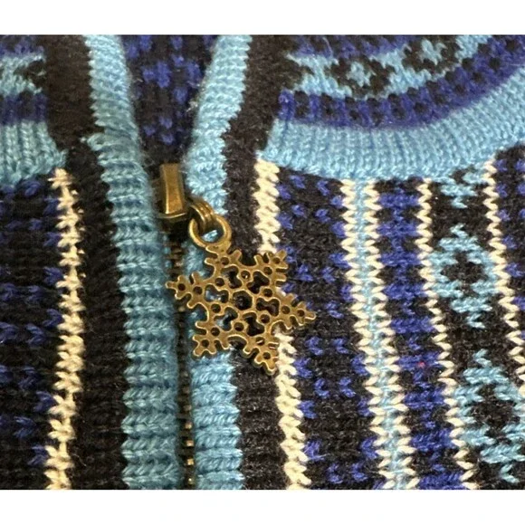 Appleseeds Cardigan Women 2XL  Royal Blue Black Fair Isle Wool Nordic Snowflake - Picture 8 of 12